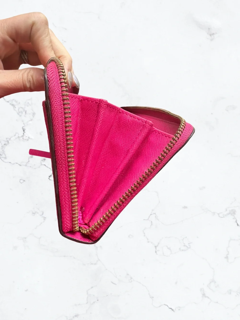 kate spade Hot Pink Zip-Around Saffiano Wallet with Gold Logo